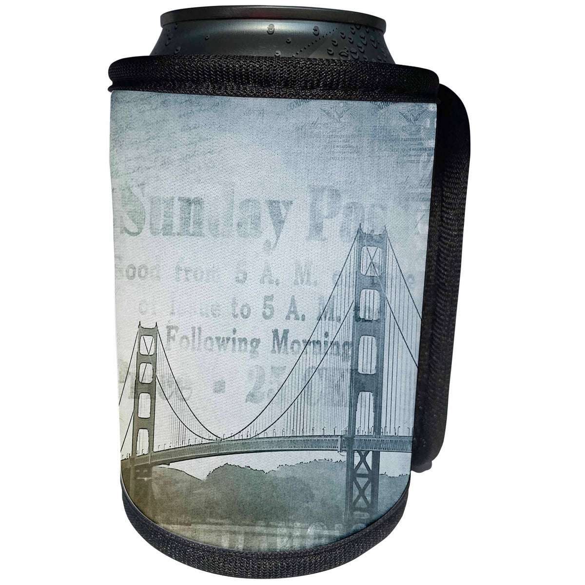 3dRose Andrea Haase Art Illustration - Blue Grey Illustration Of Golden Gate Bridge San Francisco - Can Cooler Bottle Wrap (cc_268384)
