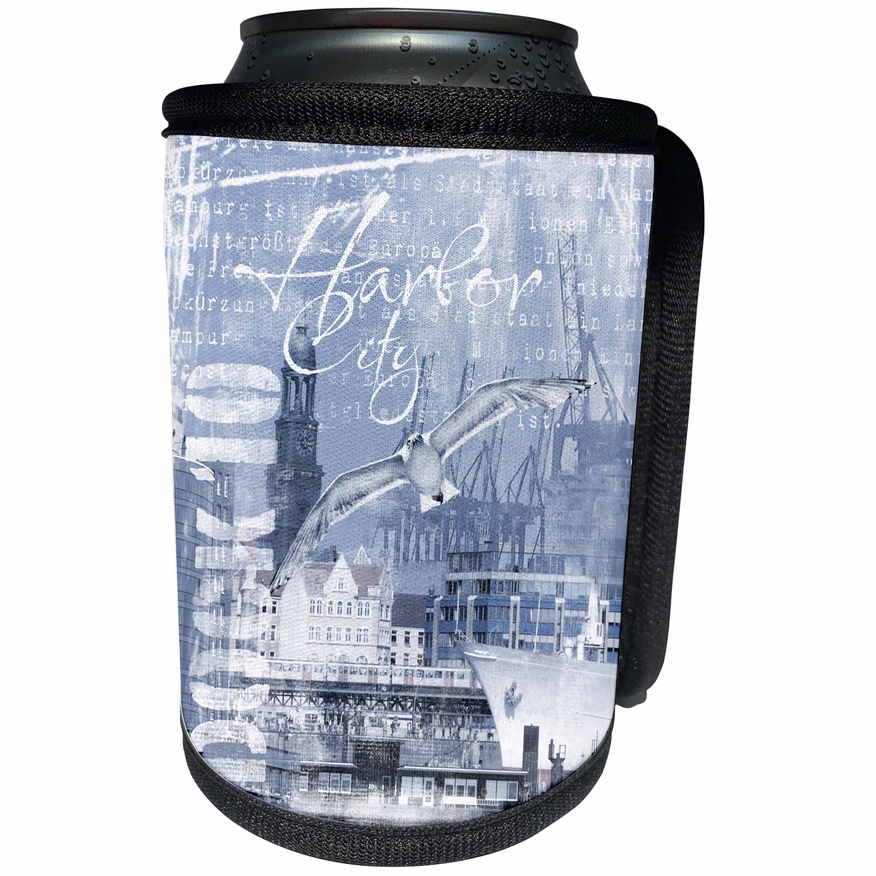 3dRose Andrea Haase Art Illustration - Illustration Of Harbor In Hamburg Germany - Can Cooler Bottle Wrap (cc_268385)