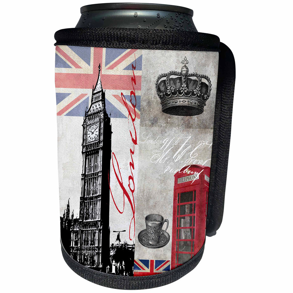 3dRose Andrea Haase Art Illustration - London Britain Illustration With Big Ben - Can Cooler Bottle Wrap (cc_268387)