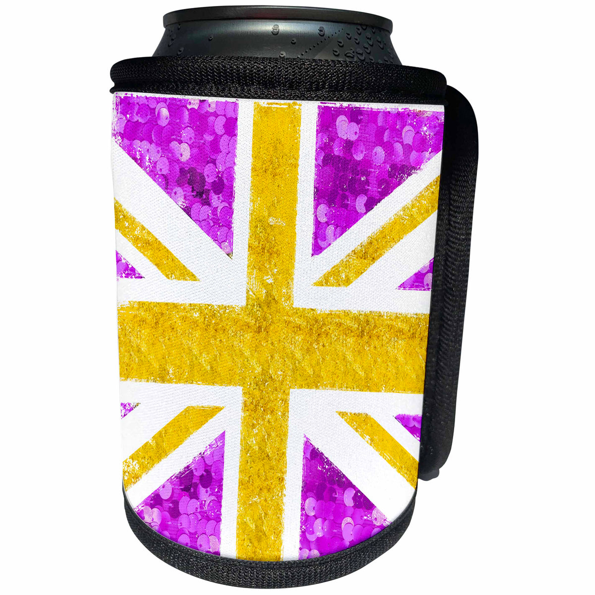 3dRose Andrea Haase Art Illustration - Glamour British Flag In Fake Colors Of Pink And Yellow - Can Cooler Bottle Wrap (cc_268389)