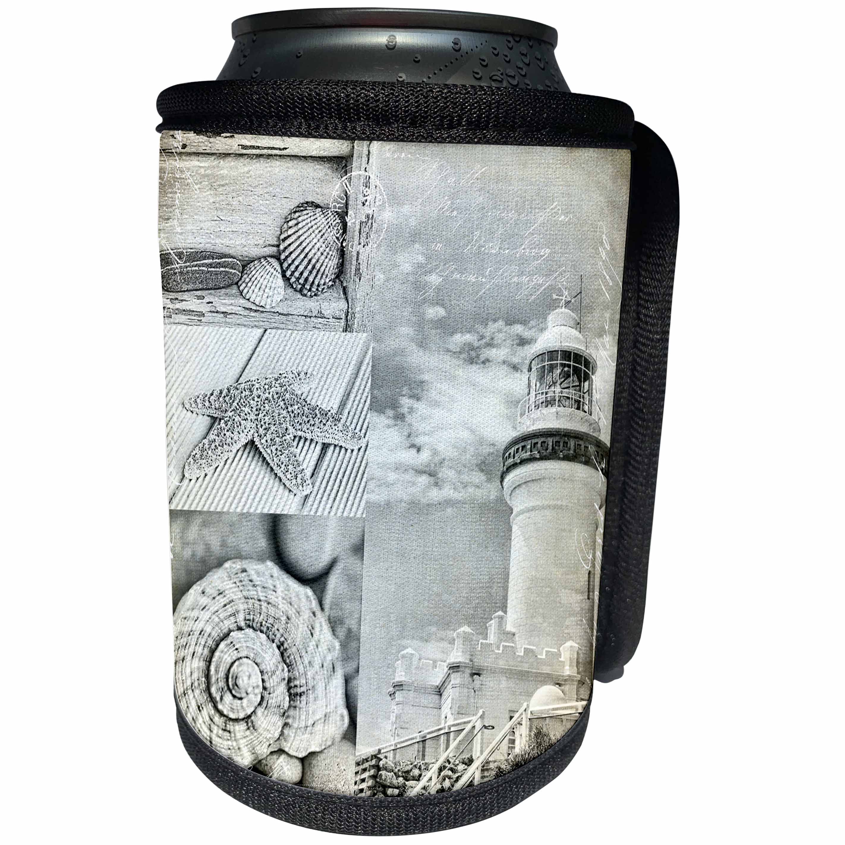 3dRose Andrea Haase Art Illustration - Mixed Media Collage Of Byron Bay Lighthouse With Sea Shells - Can Cooler Bottle Wrap (cc_268398)