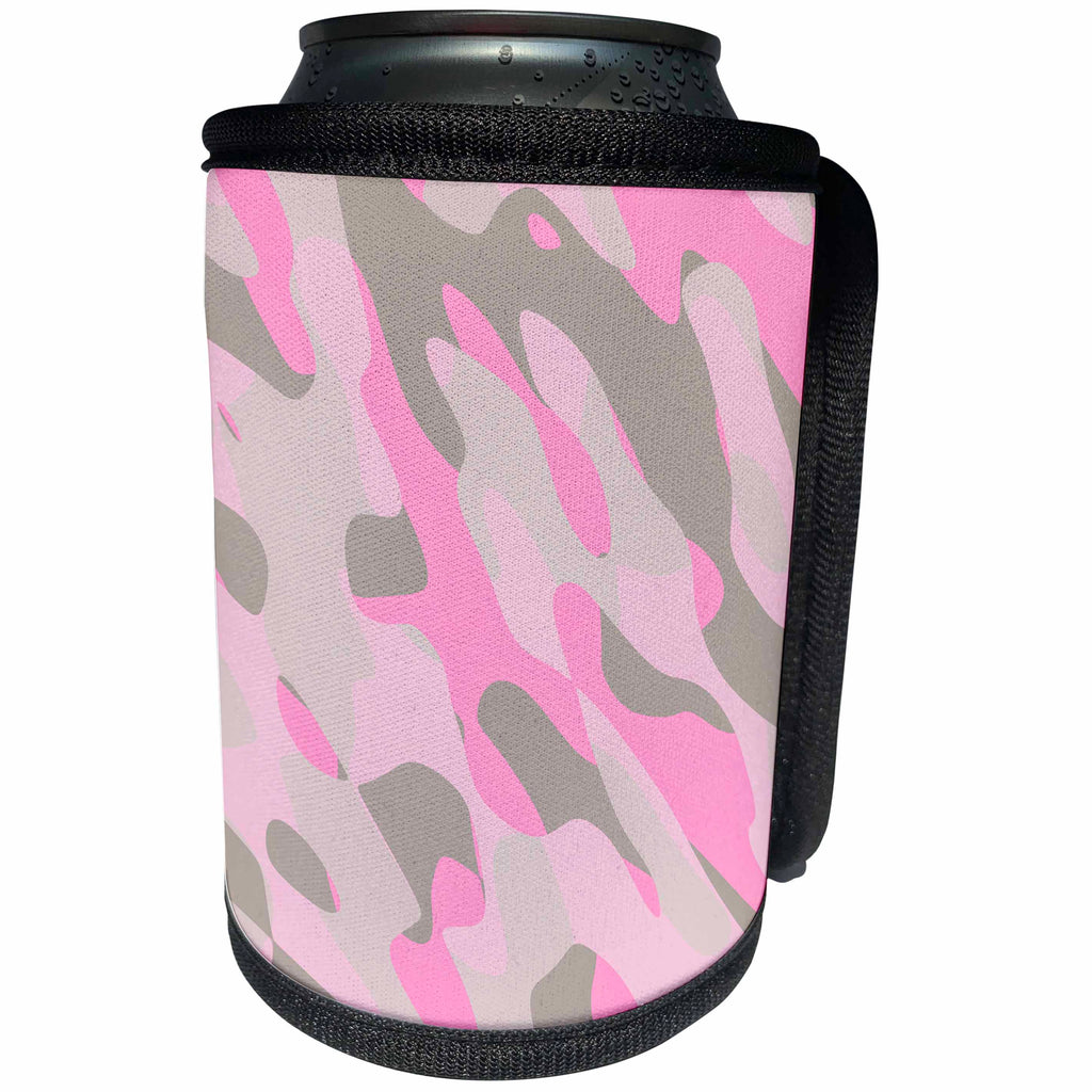 3dRose Andrea Haase Allover Pattern - Grey Pink Camouflage Pattern - Can Cooler Bottle Wrap (cc_268401)