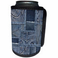 3dRose Andrea Haase Allover Pattern - Blue Denim Patchwork Pattern - Can Cooler Bottle Wrap (cc_268405)