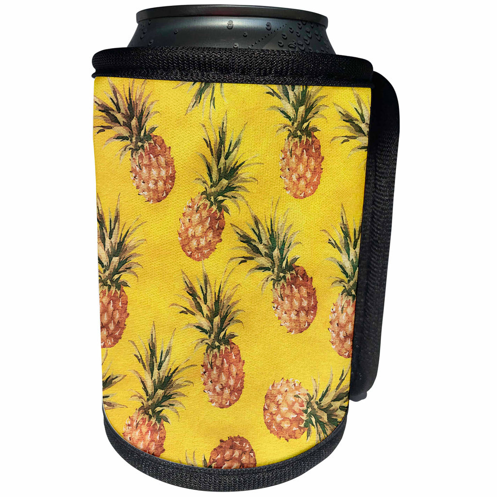 3dRose Andrea Haase Allover Pattern - Watercolor Pineapple Pattern Illustration - Can Cooler Bottle Wrap (cc_268432)