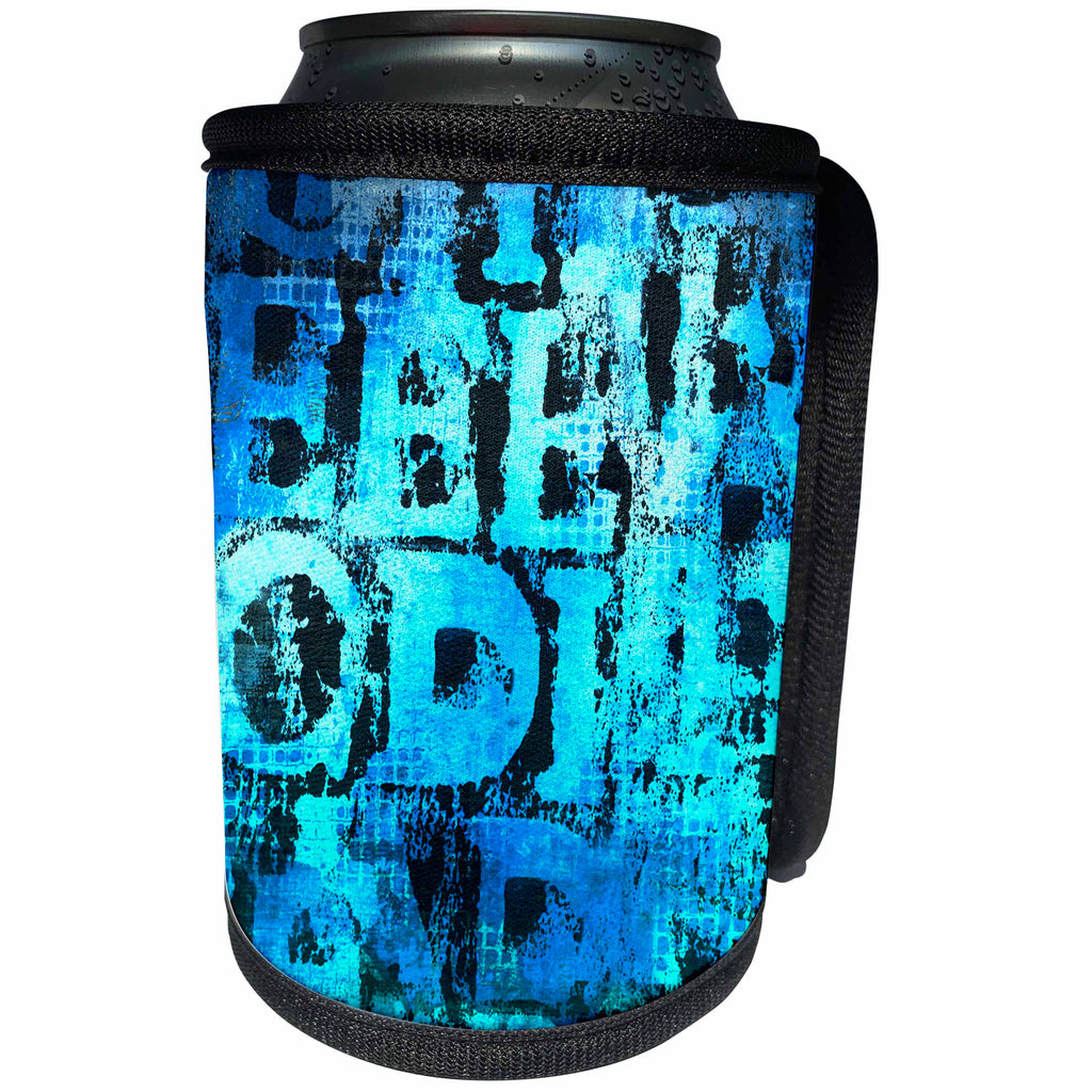 3dRose Andrea Haase Art Illustration - Blue Abstract Typography Illustration - Can Cooler Bottle Wrap (cc_268436)