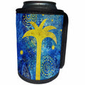3dRose Andrea Haase Art Illustration - Golden Palm Tree on Blue Collage Background Illustration - Can Cooler Bottle Wrap (cc_268448)