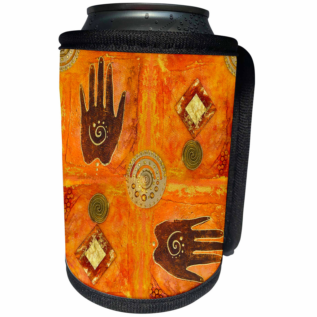 3dRose Andrea Haase Art Illustration - Ethnic Style Painting With Hand Symbols - Can Cooler Bottle Wrap (cc_268455)