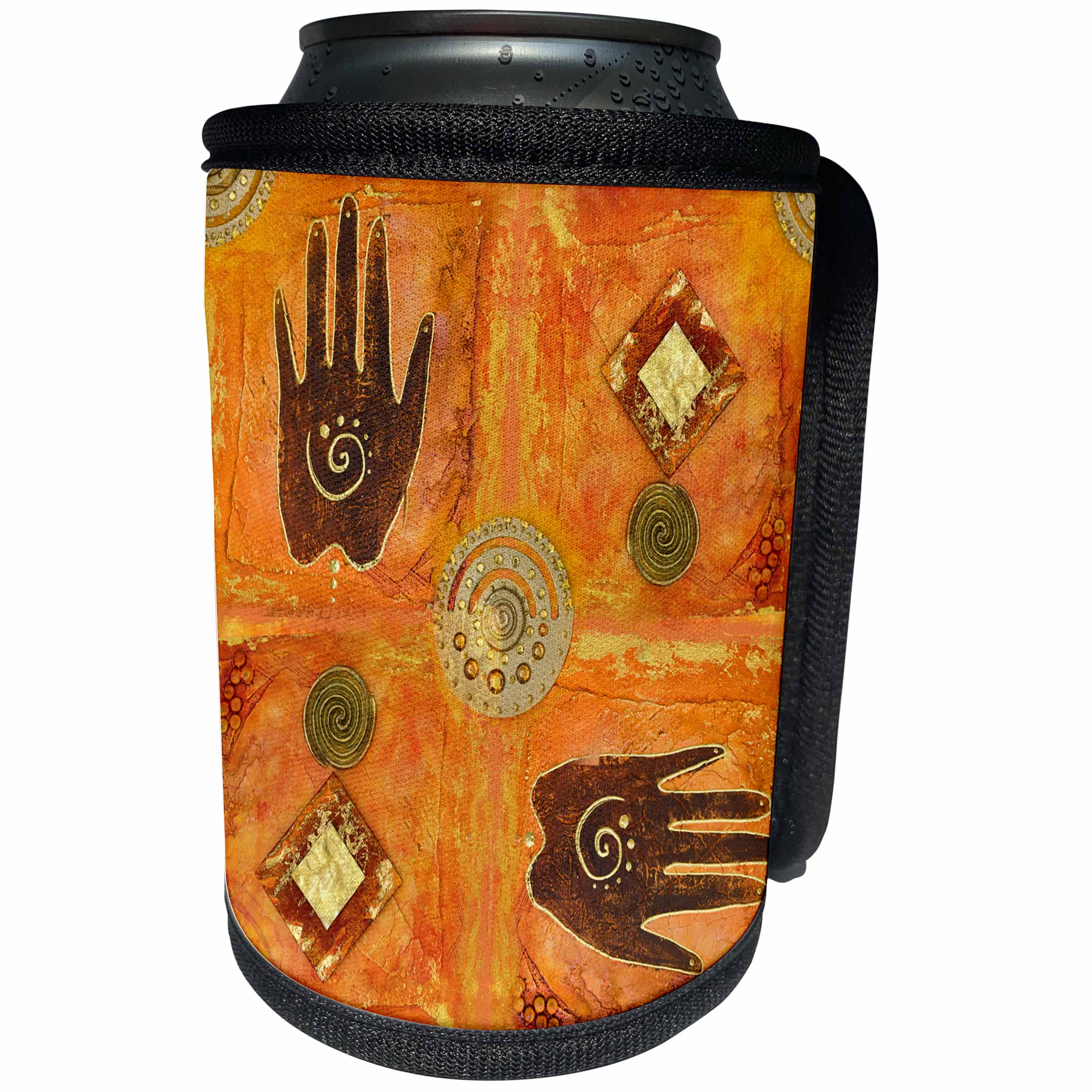 3dRose Andrea Haase Art Illustration - Ethnic Style Painting With Hand Symbols - Can Cooler Bottle Wrap (cc_268455)
