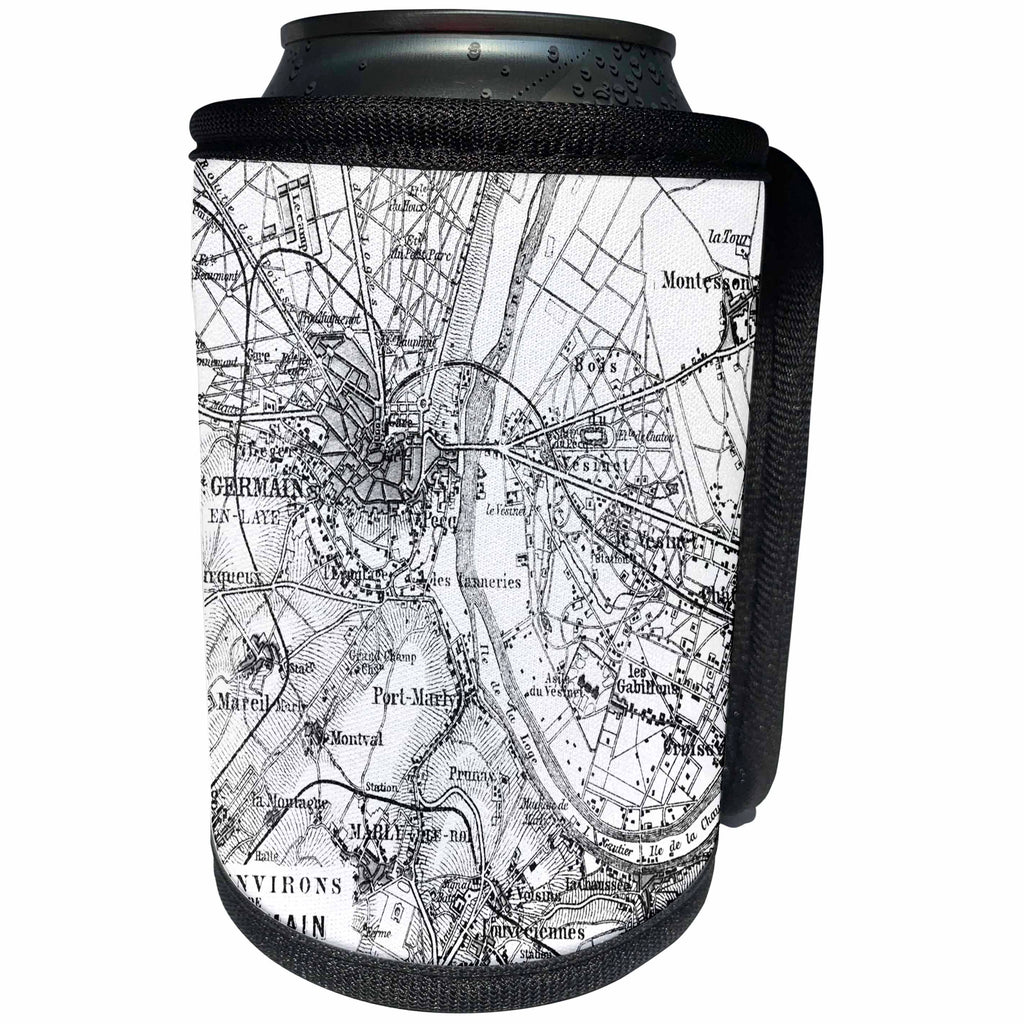 3dRose Andrea Haase Art Illustration - Vintage Map Of Paris In France - Can Cooler Bottle Wrap (cc_268484)