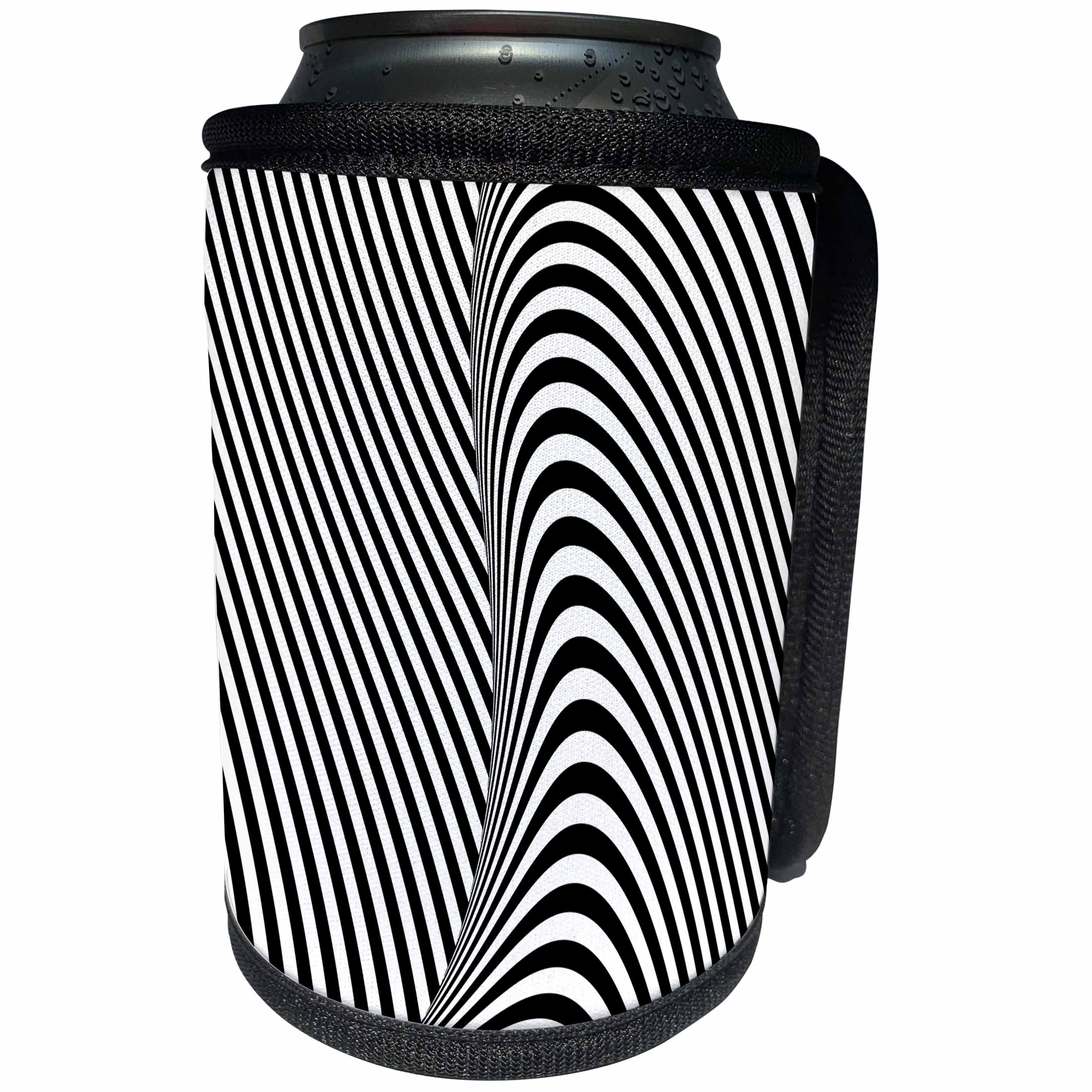 3dRose Andrea Haase Graphic Art - Black and White Graphic Optical Wave Illusion - Can Cooler Bottle Wrap (cc_268498)