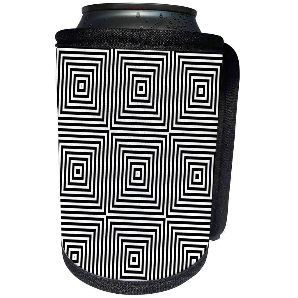 3dRose Andrea Haase Graphic Art - Black and White Graphic Optical Illusion Squares - Can Cooler Bottle Wrap (cc_268500)