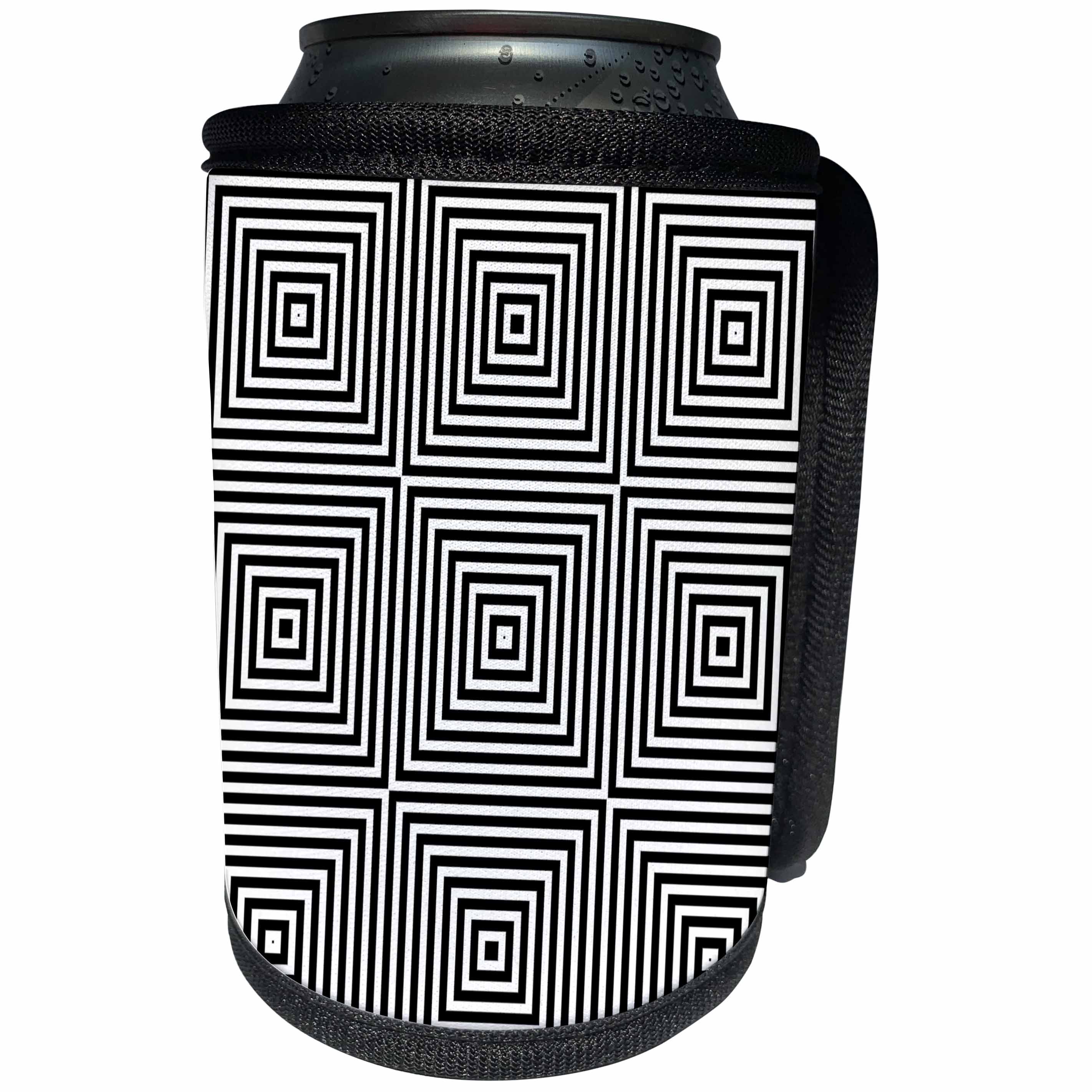 3dRose Andrea Haase Graphic Art - Black and White Graphic Optical Illusion Squares - Can Cooler Bottle Wrap (cc_268500)