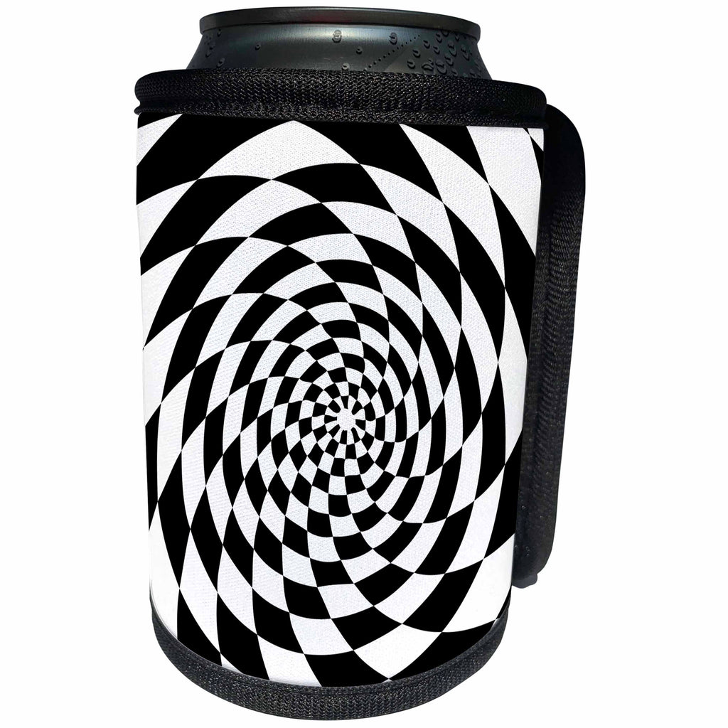 3dRose Andrea Haase Graphic Art - Black and White Graphic Optical Illusion Square Spiral - Can Cooler Bottle Wrap (cc_268501)