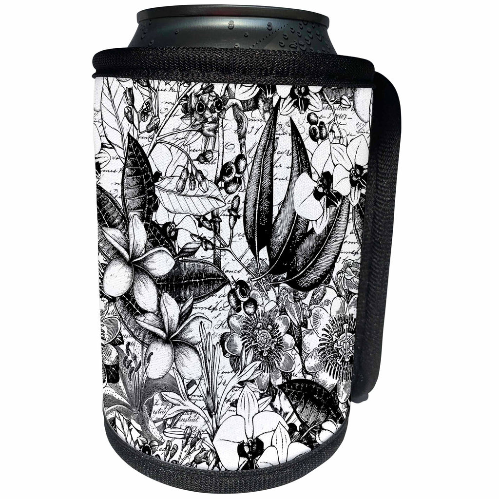 3dRose Andrea Haase Graphic Art - Black and White Vintage Botanical Illustration - Can Cooler Bottle Wrap (cc_268507)