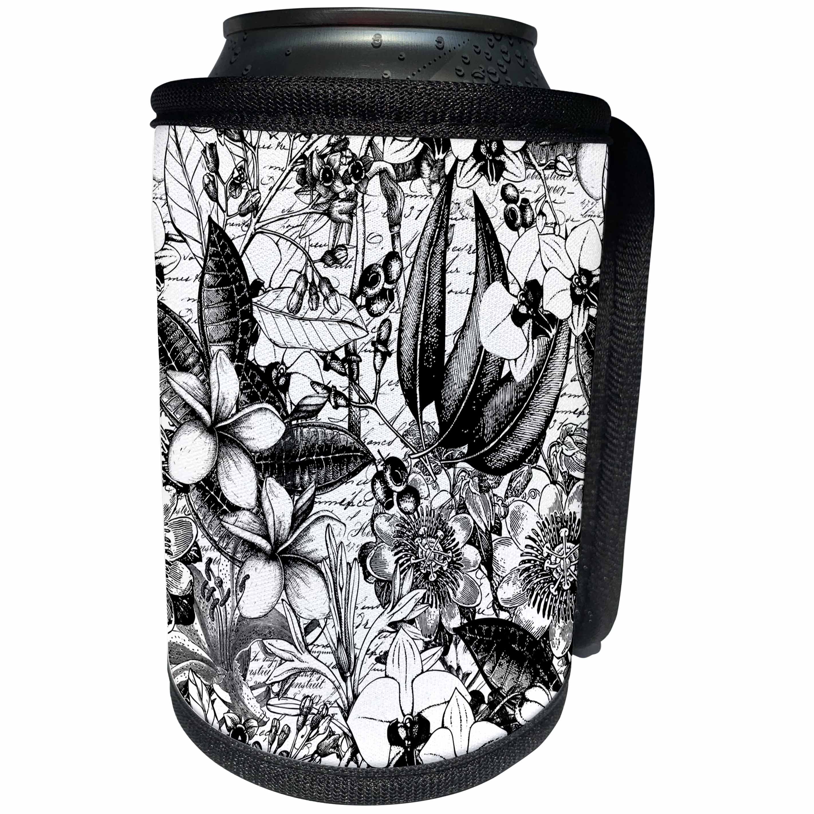 3dRose Andrea Haase Graphic Art - Black and White Vintage Botanical Illustration - Can Cooler Bottle Wrap (cc_268507)