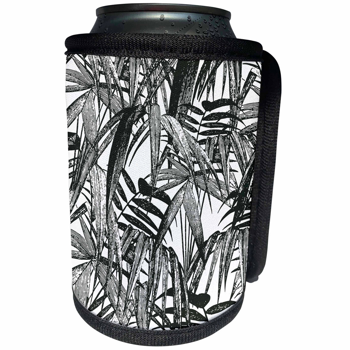 3dRose Andrea Haase Graphic Art - Black and White Vintage Palm Leaf Illustration - Can Cooler Bottle Wrap (cc_268508)