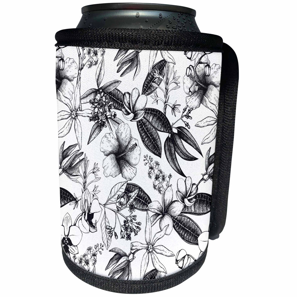 3dRose Andrea Haase Graphic Art - Black and White Vintage Botanical Illustration - Can Cooler Bottle Wrap (cc_268509)