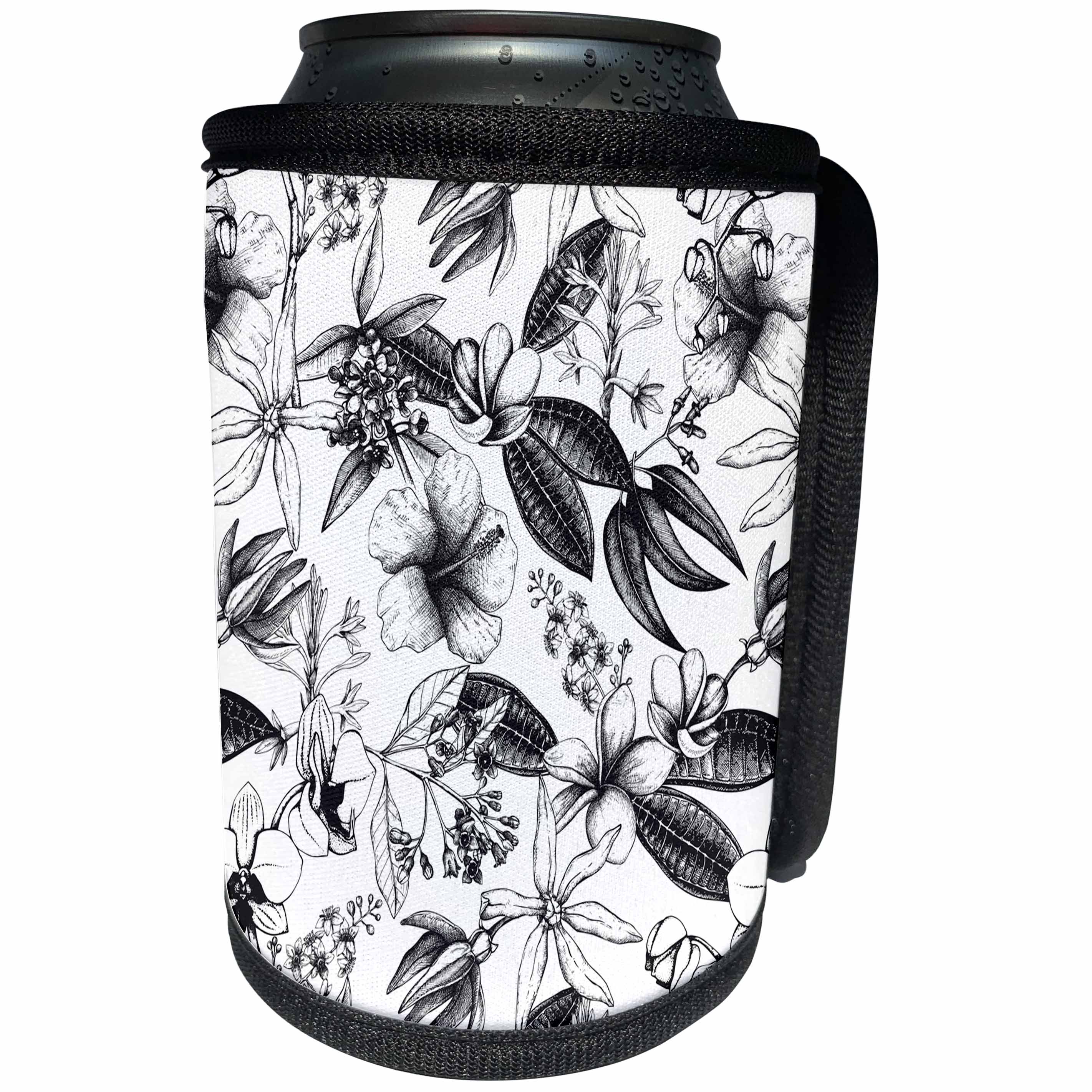 3dRose Andrea Haase Graphic Art - Black and White Vintage Botanical Illustration - Can Cooler Bottle Wrap (cc_268509)