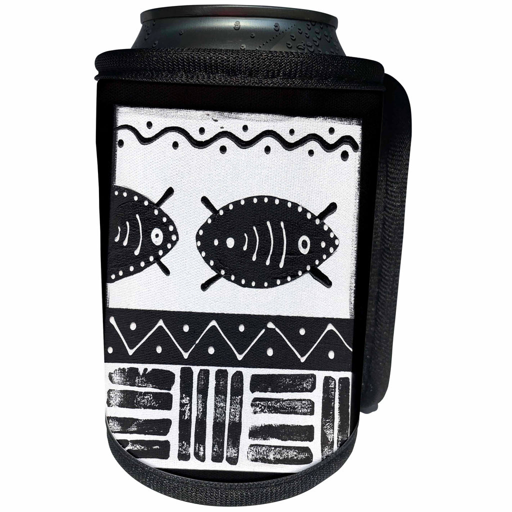 3dRose Andrea Haase Graphic Art - Black and White African Ethnic Pattern - Can Cooler Bottle Wrap (cc_268511)