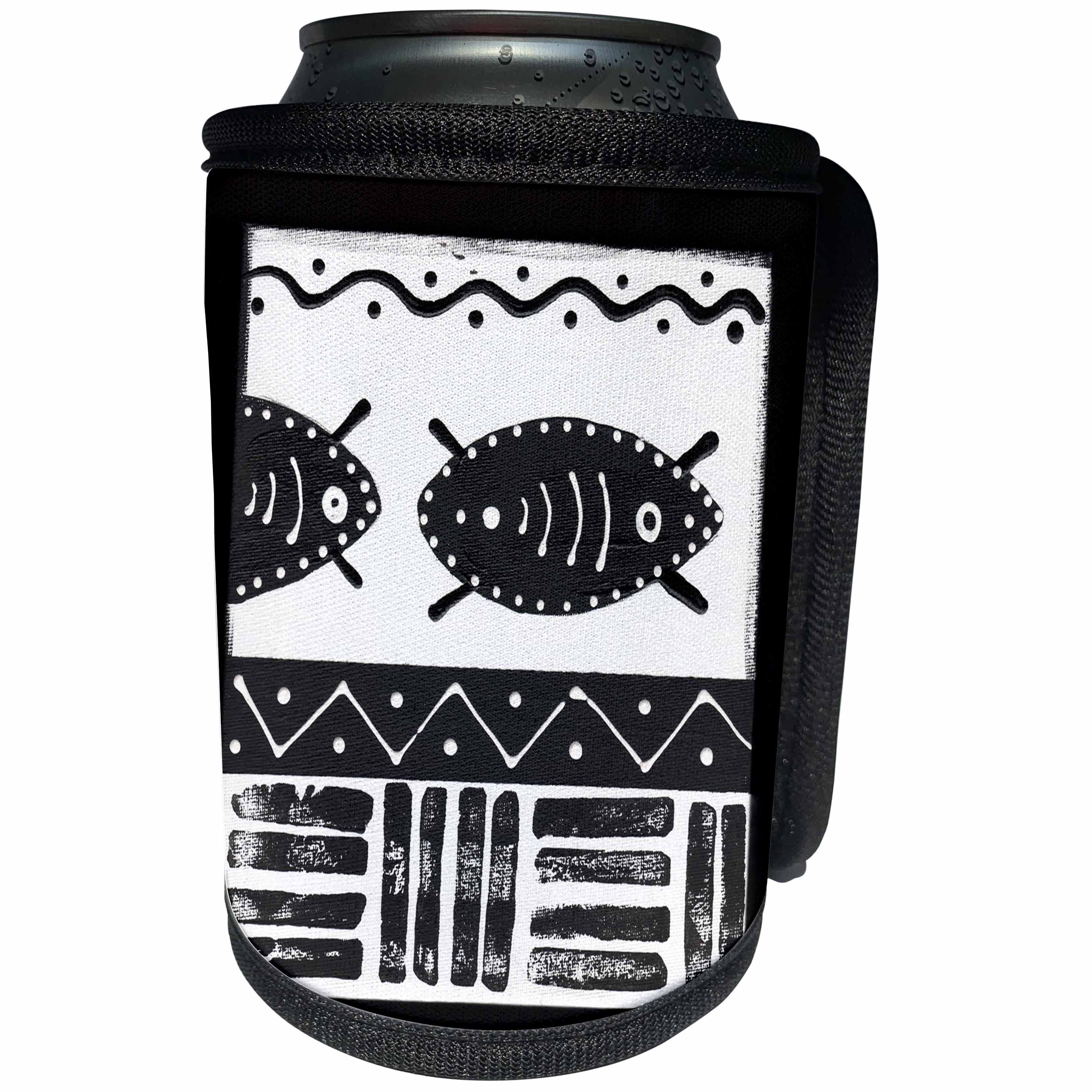 3dRose Andrea Haase Graphic Art - Black and White African Ethnic Pattern - Can Cooler Bottle Wrap (cc_268511)