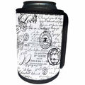 3dRose Andrea Haase Graphic Art - Black and White Vintage Handwriting - Can Cooler Bottle Wrap (cc_268513)