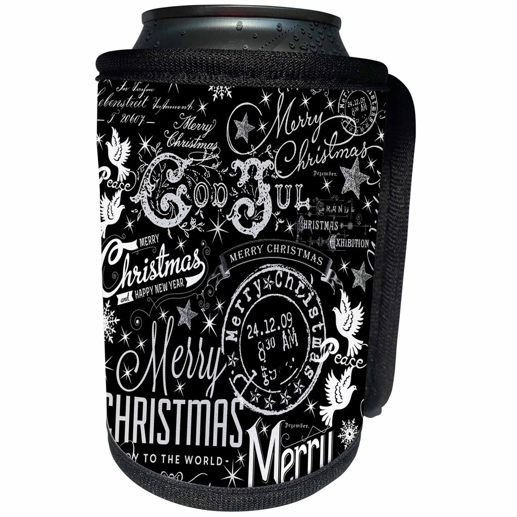 3dRose Andrea Haase Graphic Art - Black and White Christmas Typography - Can Cooler Bottle Wrap (cc_268515)