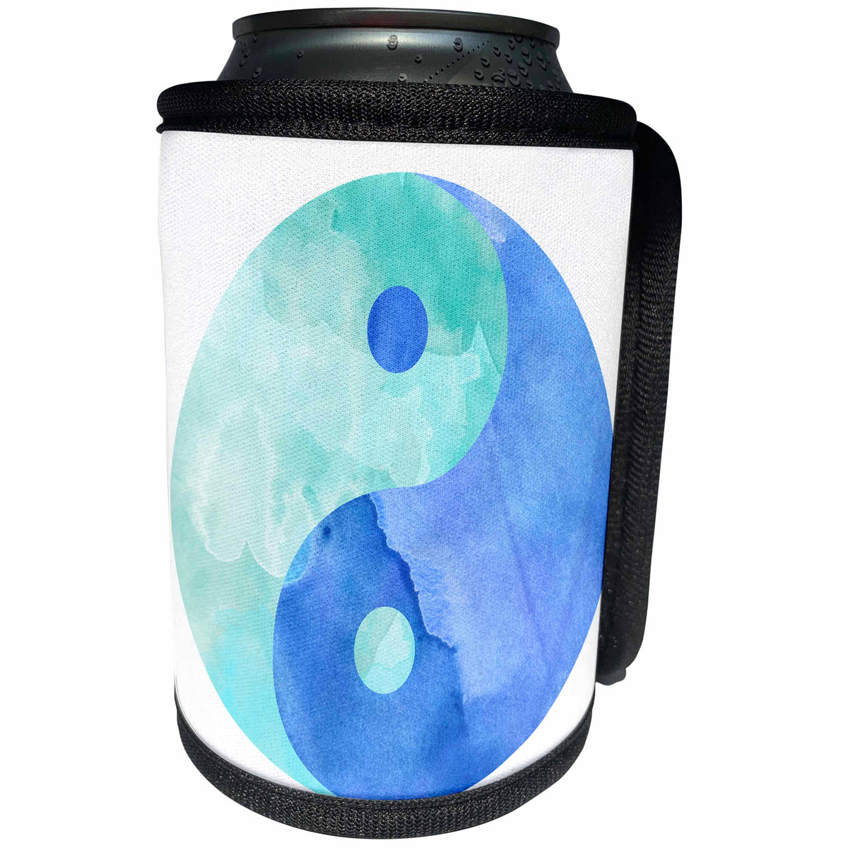 3dRose Andrea Haase Art Illustration - Watercolor Illustration of Yin Yang Symbol In Blue - Can Cooler Bottle Wrap (cc_268522)