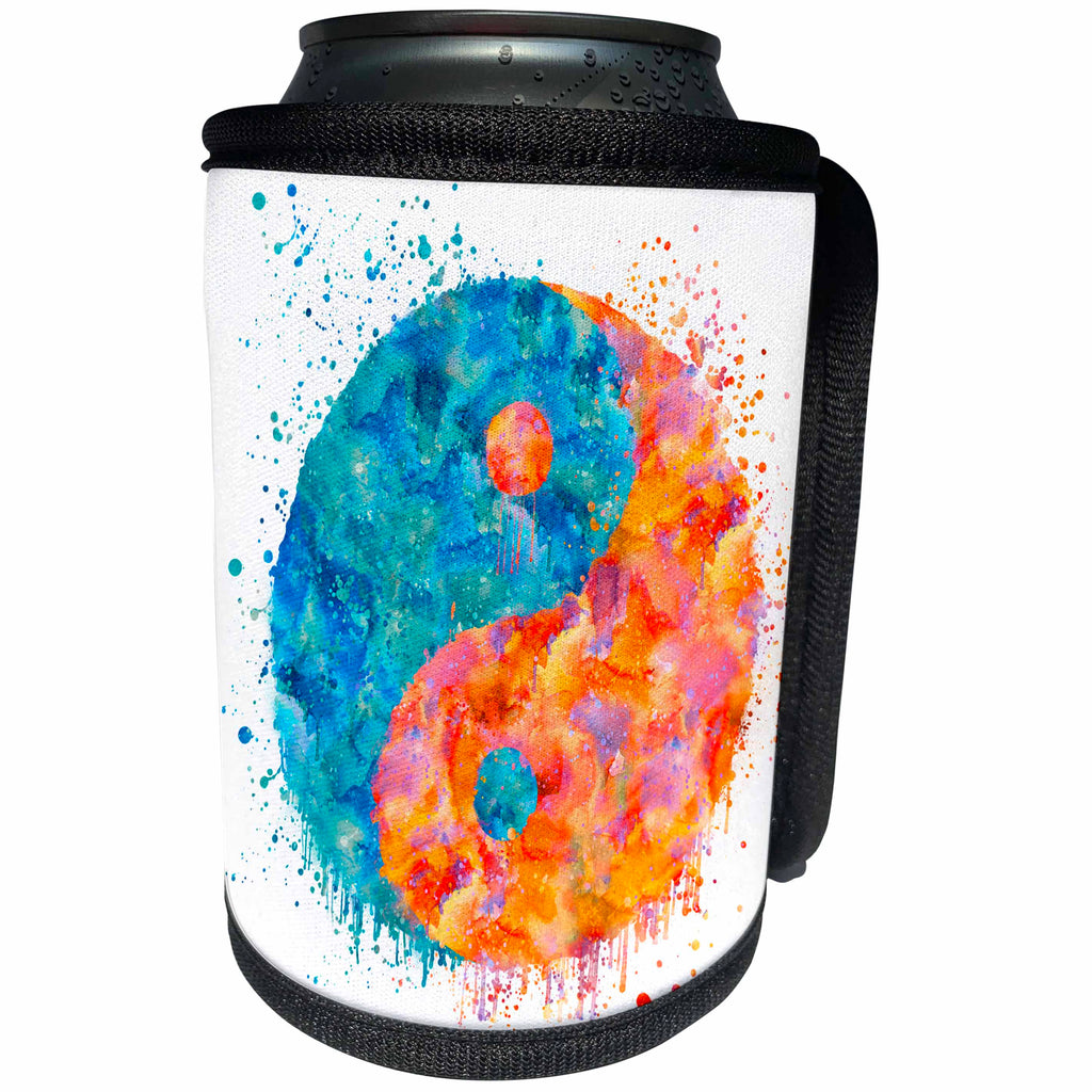 3dRose Andrea Haase Art Illustration - Painting of Yin Yang Symbol With Paint Splatter - Can Cooler Bottle Wrap (cc_268523)