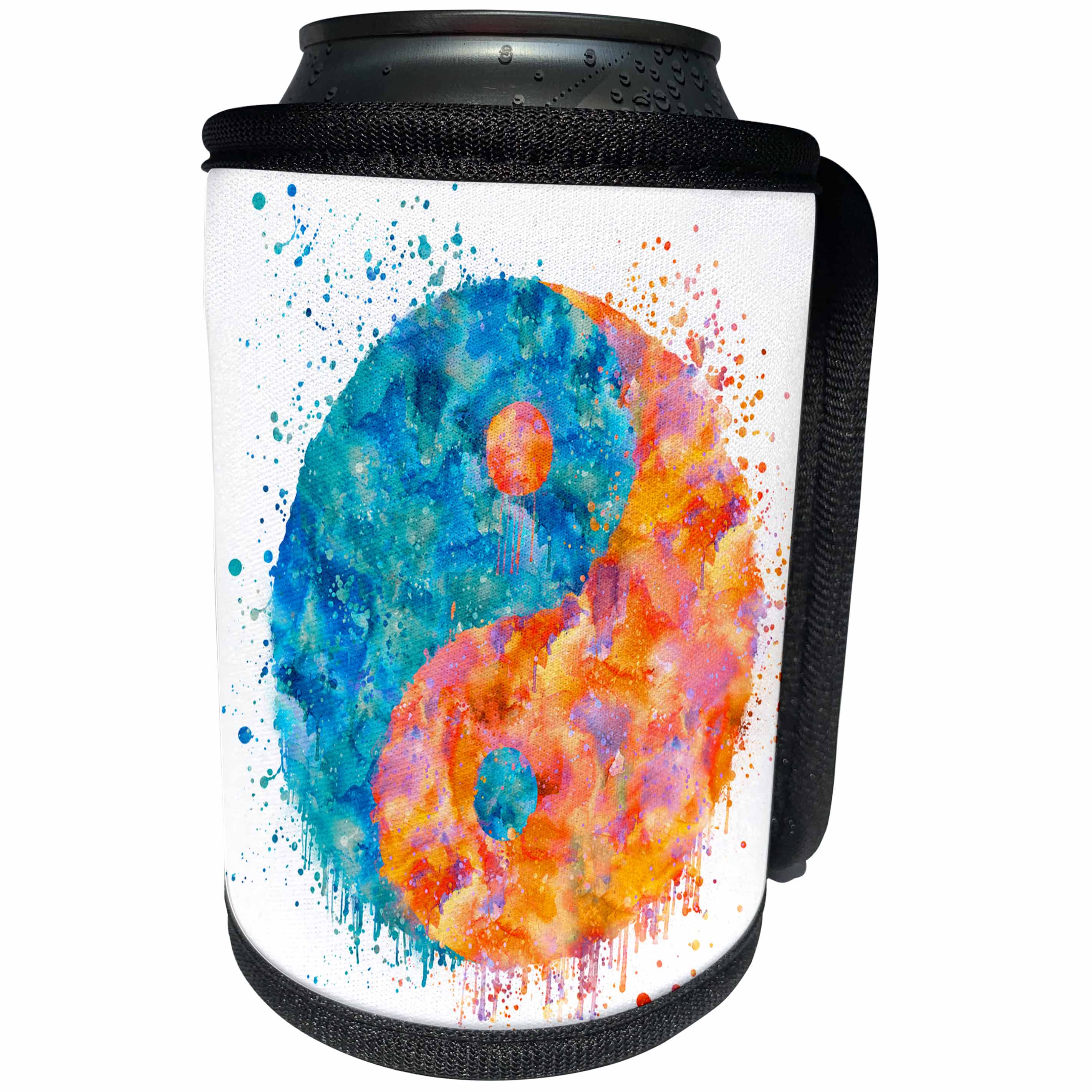 3dRose Andrea Haase Art Illustration - Painting of Yin Yang Symbol With Paint Splatter - Can Cooler Bottle Wrap (cc_268523)