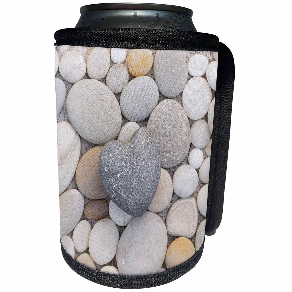 3dRose Andrea Haase Still Life Photography - Stone Heart On Pebble Background - Can Cooler Bottle Wrap (cc_268538)