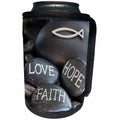 3dRose Andrea Haase Still Life Photography - Black Pebble Engraved, Love Faith Hope - Can Cooler Bottle Wrap (cc_268541)