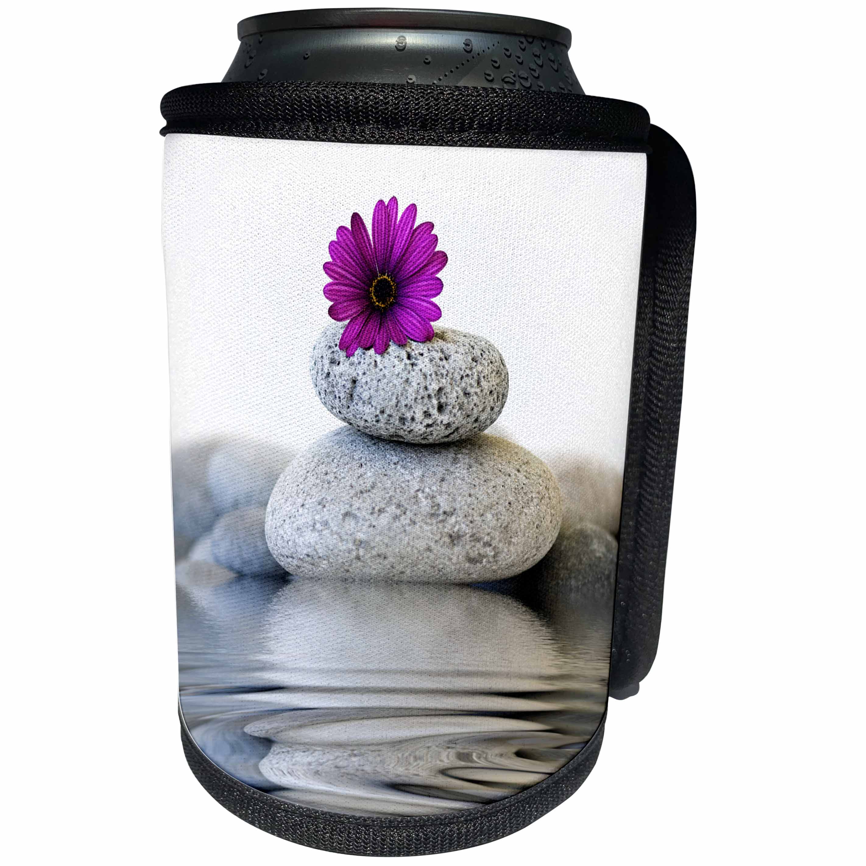 3dRose Andrea Haase Nature Photography - Zen Style Pebble Stack With Daisy Flower Reflecting In Water - Can Cooler Bottle Wrap (cc_268547)