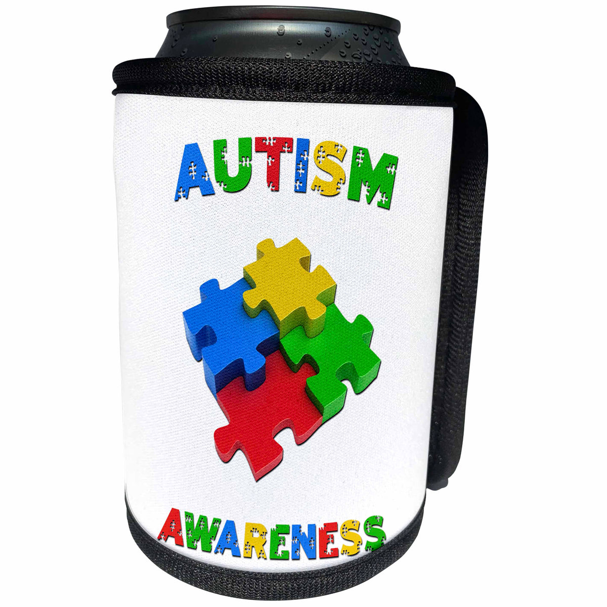 3dRose Carsten Reisinger - Illustrations - Autism Awareness Colorful Puzzle Pieces - Can Cooler Bottle Wrap (cc_268559)