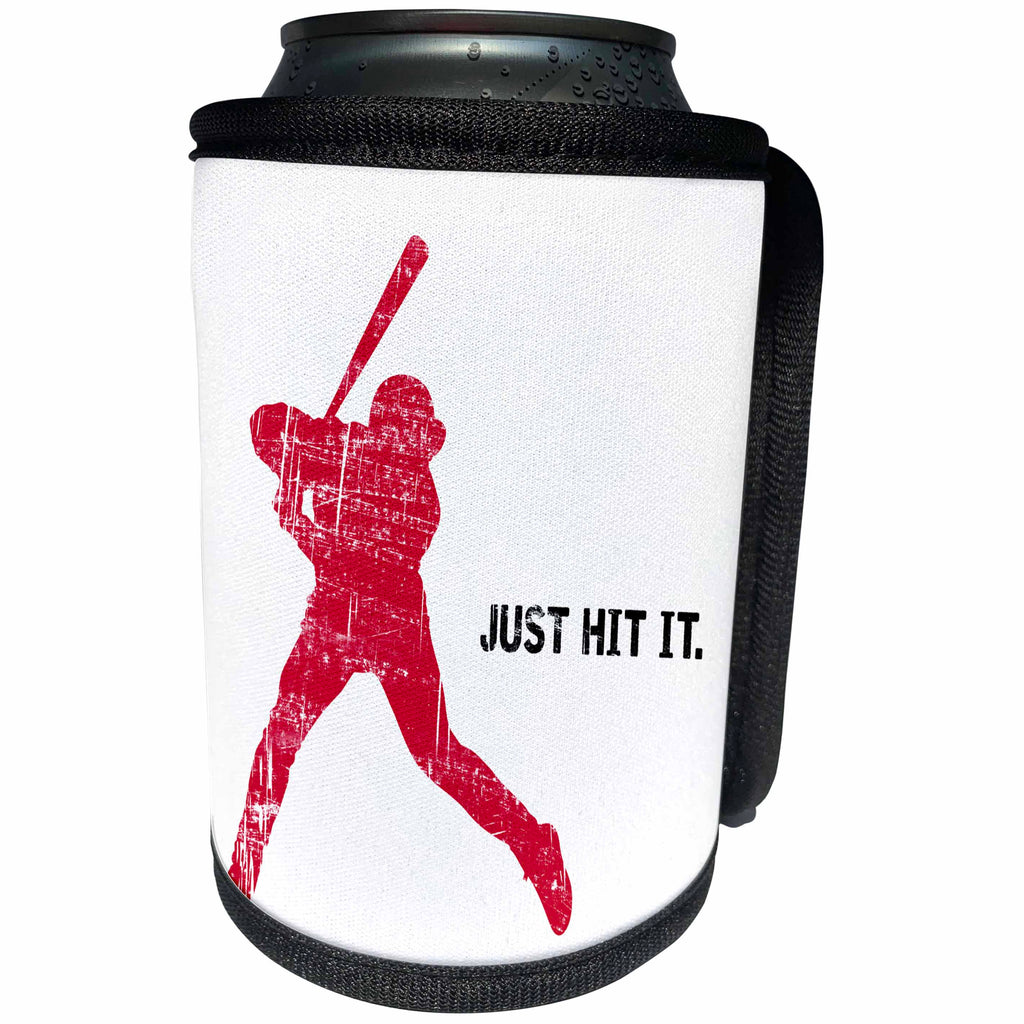 3dRose Carsten Reisinger - Illustrations - Just Hit It Baseball Batter Player Silhouette Fun Joke - Can Cooler Bottle Wrap (cc_268566)