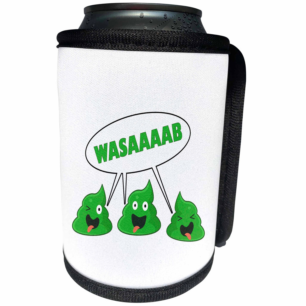 3dRose Carsten Reisinger - Illustrations - Three Wasabi buddies shouting Wasaaaab Fun Joke Sushi - Can Cooler Bottle Wrap (cc_268568)