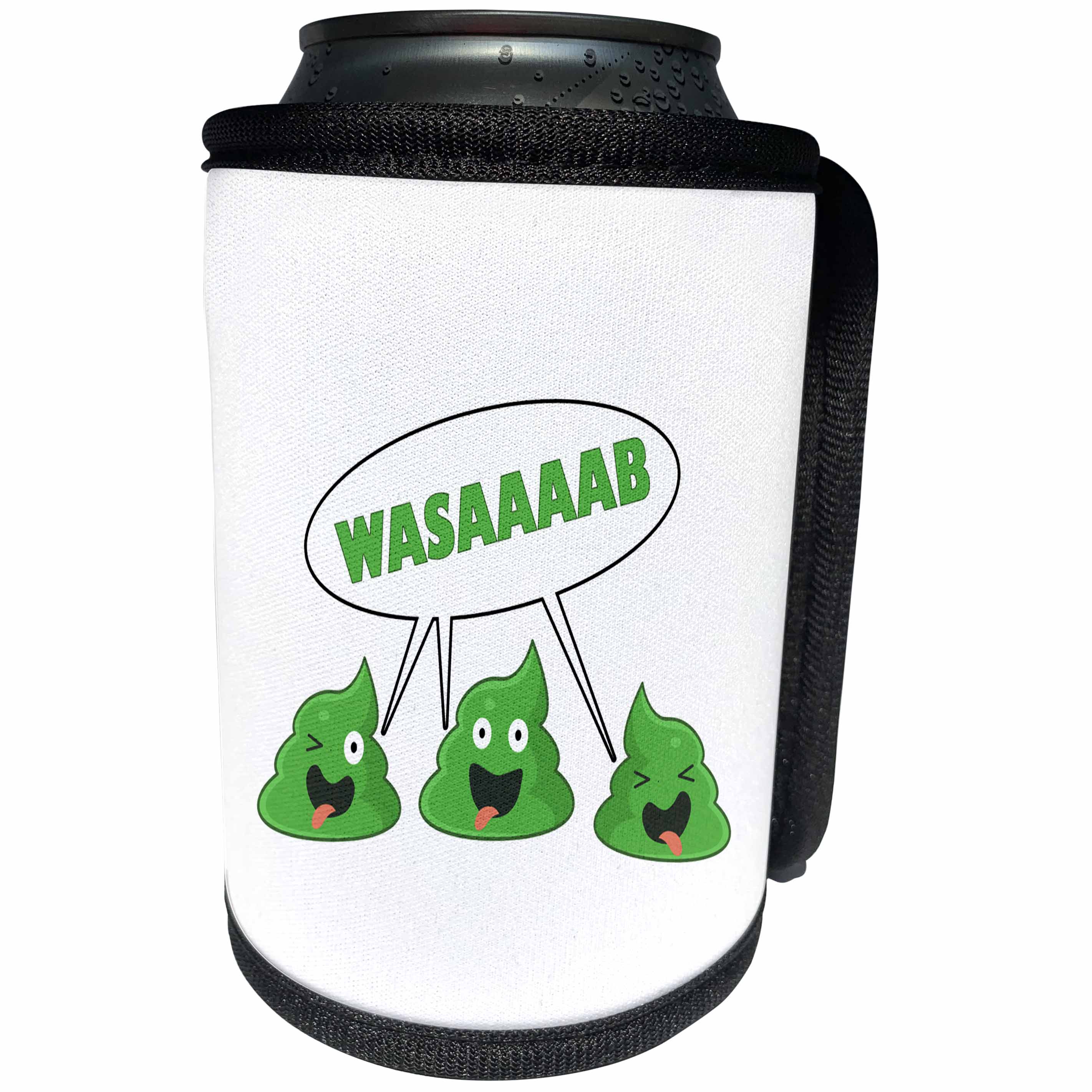 3dRose Carsten Reisinger - Illustrations - Three Wasabi buddies shouting Wasaaaab Fun Joke Sushi - Can Cooler Bottle Wrap (cc_268568)