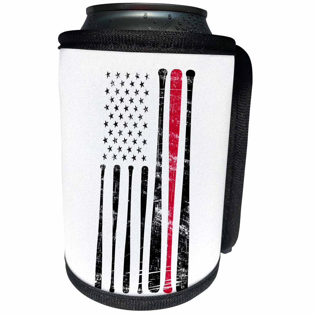 3dRose Carsten Reisinger - Illustrations - American Flag Baseball Bats USA Patriot - Can Cooler Bottle Wrap (cc_268570)