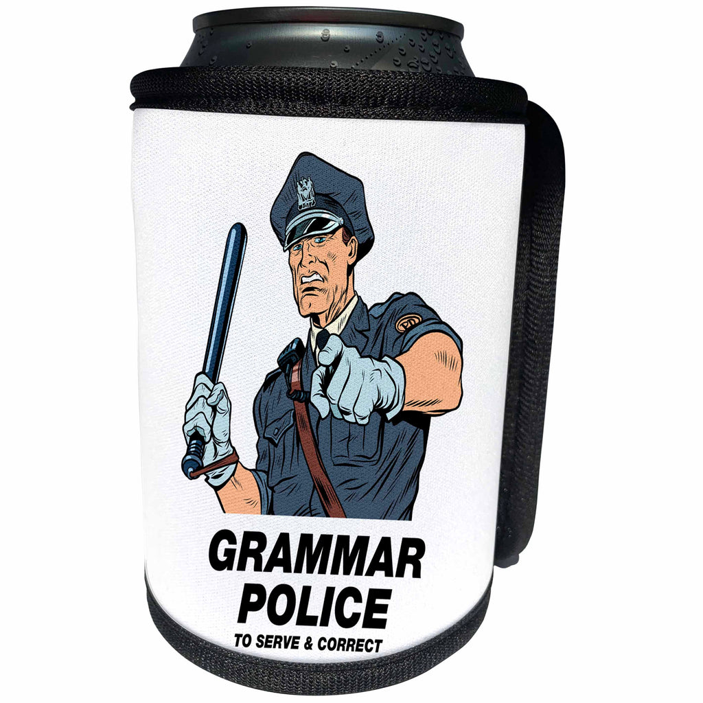3dRose Carsten Reisinger - Illustrations - Grammar Police Officer Fun School Teacher Shirt - Can Cooler Bottle Wrap (cc_268571)