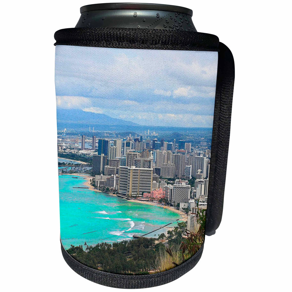 3dRose Cities Of The World - Waikiki Beach In Honolulu, Hawaii - Can Cooler Bottle Wrap (cc_268608)