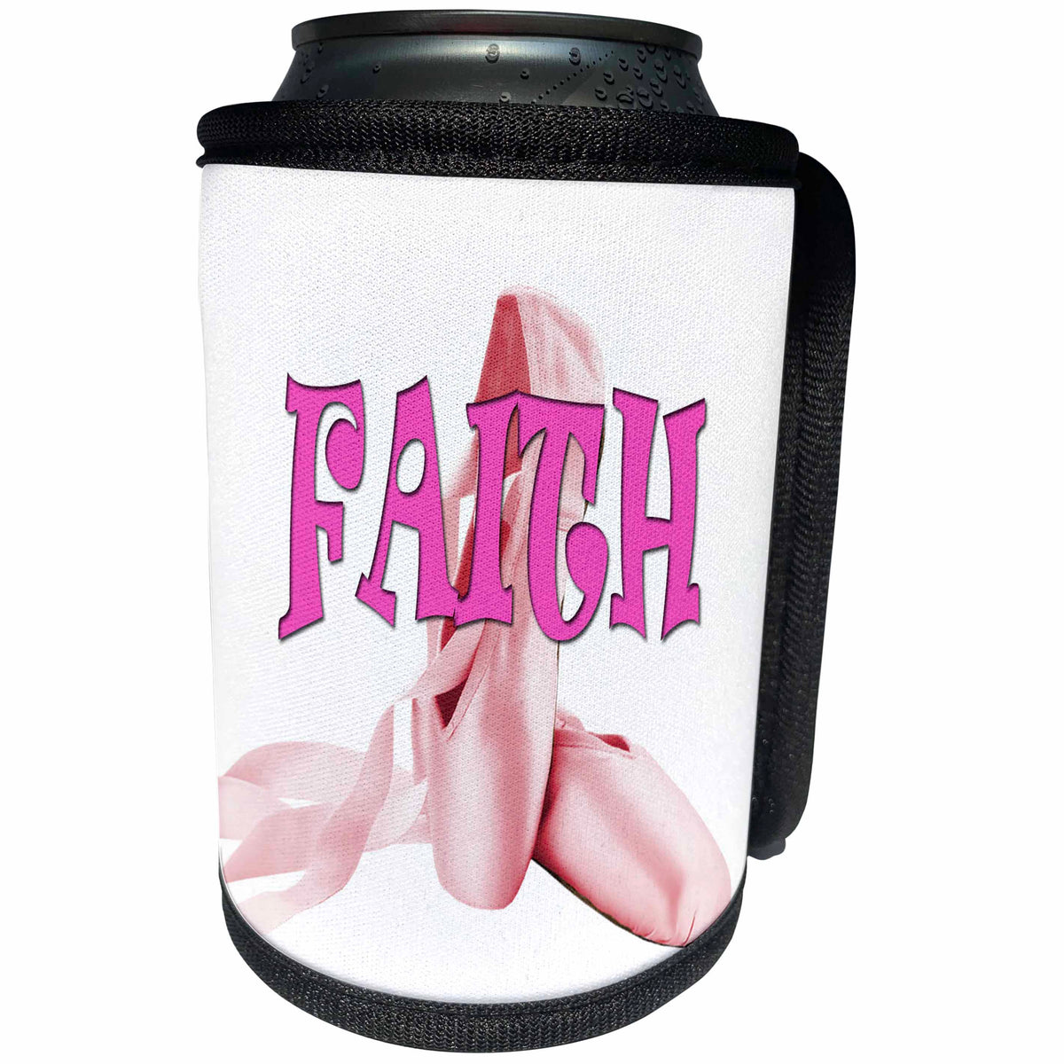 3dRose RinaPiro Kids - Faith. Pink ballet shoes. - Can Cooler Bottle Wrap (cc_268796)
