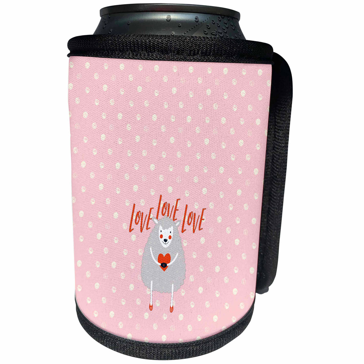 3dRose Uta Naumann Watercolor Illustration Animal - Cute Animal Lamb Sheep Pink Illustration and Hearts- LOVE Illustration - Can Cooler Bottle Wrap (cc_268822)