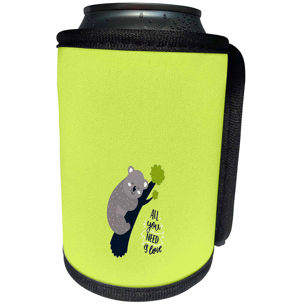 3dRose Uta Naumann Watercolor Illustration Animal - Cute Animal Koala Bear Illustration and Typography- All You Need LOVE - Can Cooler Bottle Wrap (cc_268828)