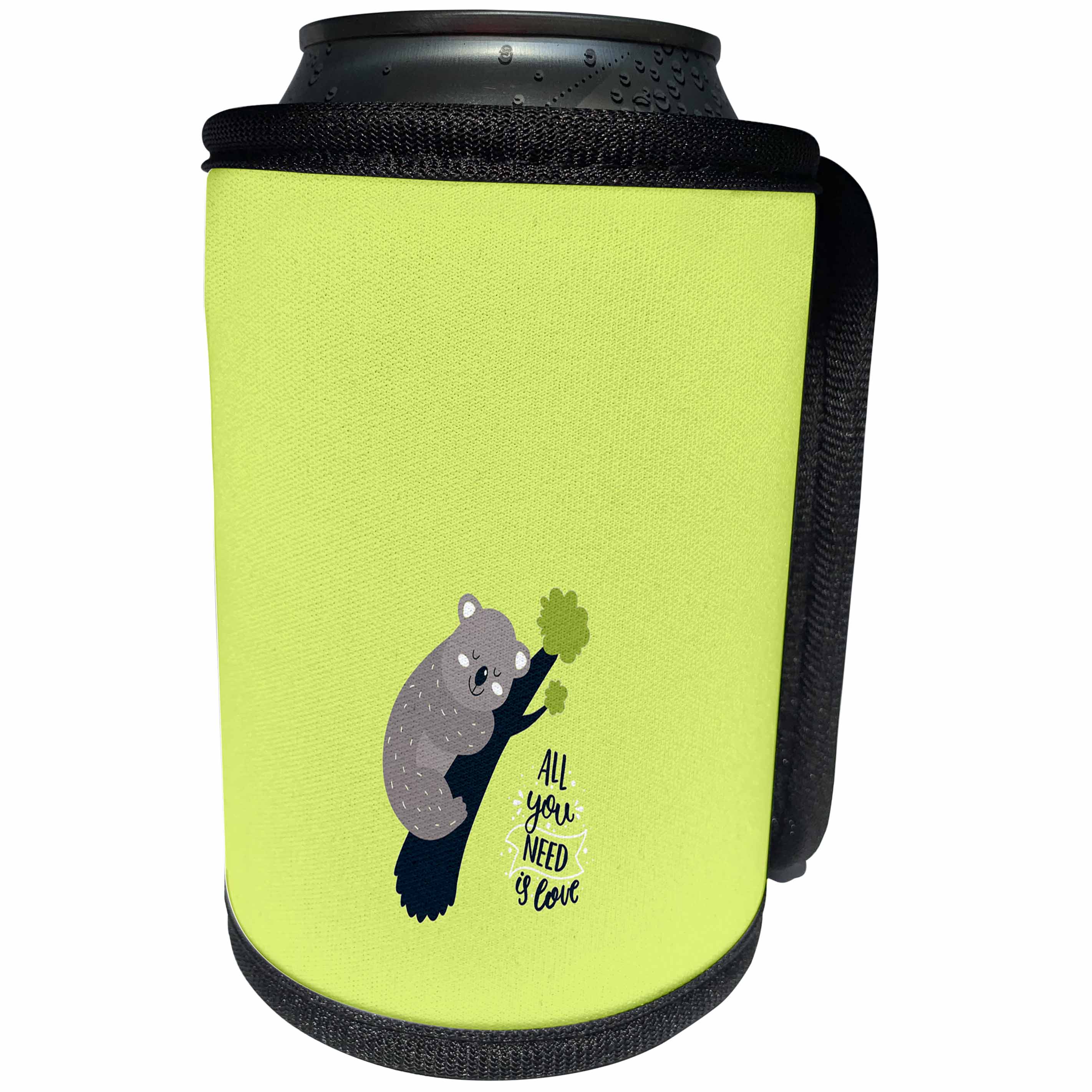 3dRose Uta Naumann Watercolor Illustration Animal - Cute Animal Koala Bear Illustration and Typography- All You Need LOVE - Can Cooler Bottle Wrap (cc_268828)