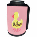 3dRose Uta Naumann Watercolor Illustration Animal - Cute Yellow Animal Duck Illustration and Typography-What the Duck - Can Cooler Bottle Wrap (cc_268830)