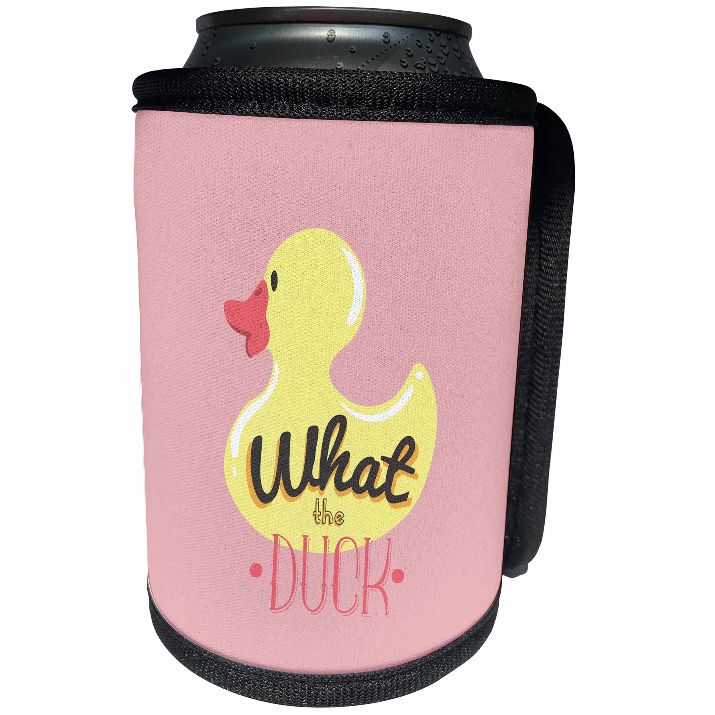 3dRose Uta Naumann Watercolor Illustration Animal - Cute Yellow Animal Duck Illustration and Typography-What the Duck - Can Cooler Bottle Wrap (cc_268830)