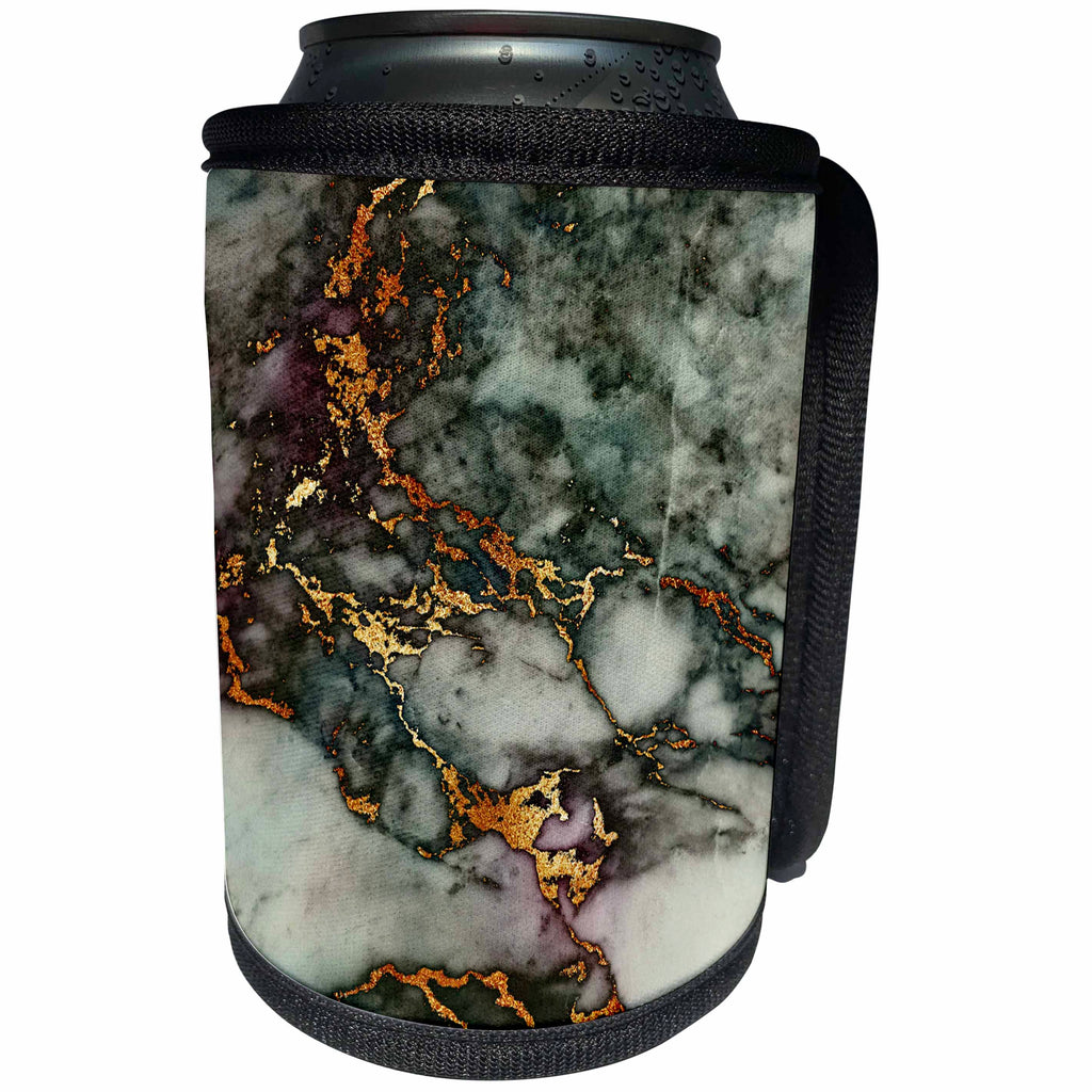 3dRose Uta Naumann Faux Glitter Pattern - Shiny Green Pink Gold Gem Stone Marble Glitter Metallic Faux Print - Can Cooler Bottle Wrap (cc_268831)