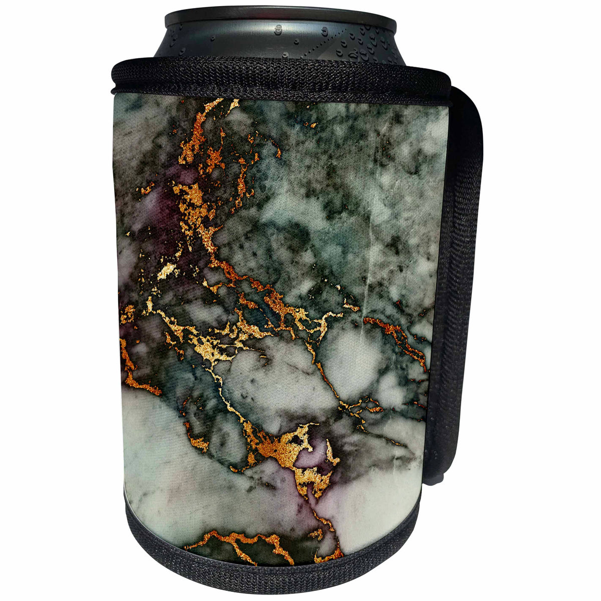 3dRose Uta Naumann Faux Glitter Pattern - Shiny Green Pink Gold Gem Stone Marble Glitter Metallic Faux Print - Can Cooler Bottle Wrap (cc_268831)