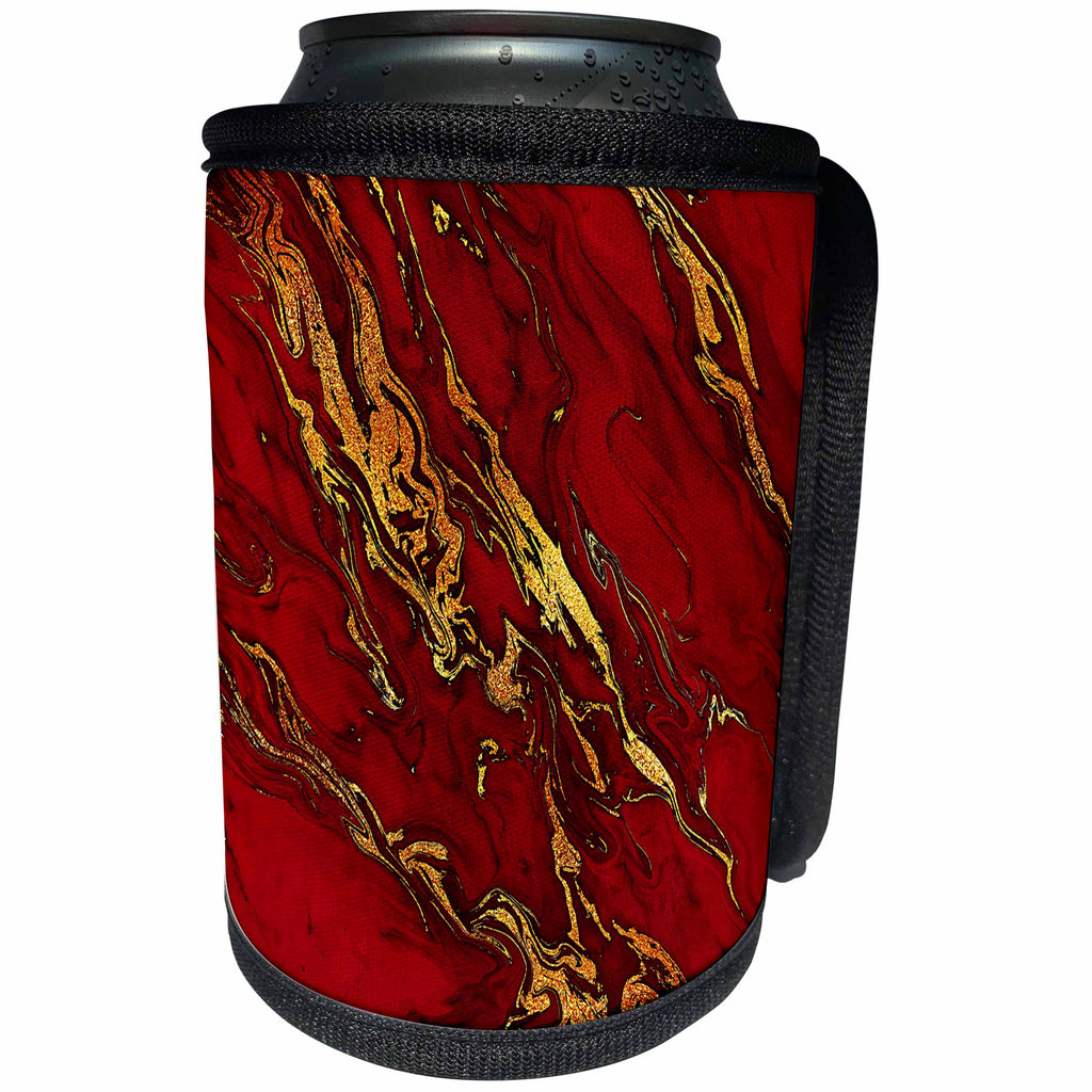 3dRose Uta Naumann Faux Glitter Pattern - Luxury Red Gold Gem Stone Marble Glitter Metallic Faux Print - Can Cooler Bottle Wrap (cc_268833)