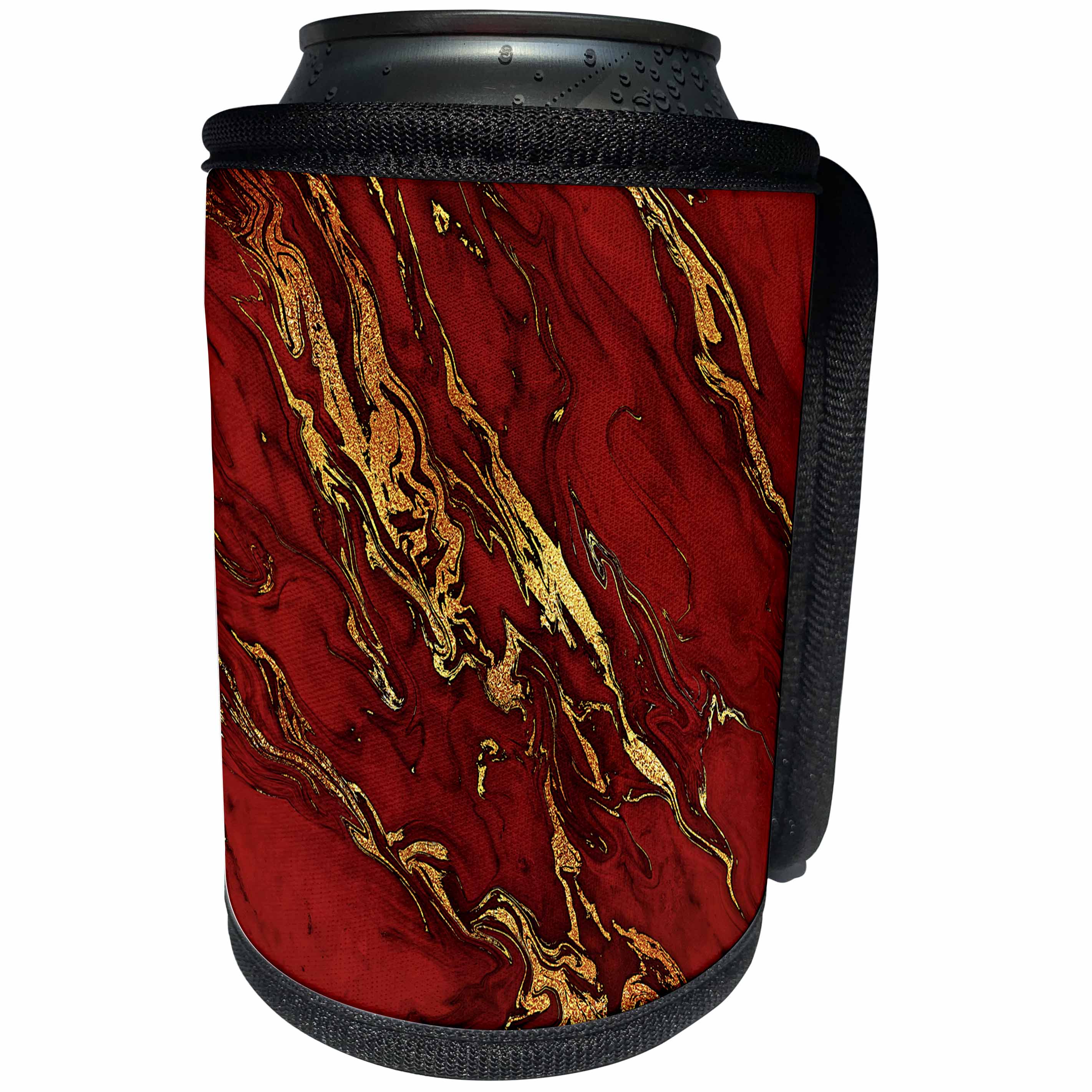 3dRose Uta Naumann Faux Glitter Pattern - Luxury Red Gold Gem Stone Marble Glitter Metallic Faux Print - Can Cooler Bottle Wrap (cc_268833)