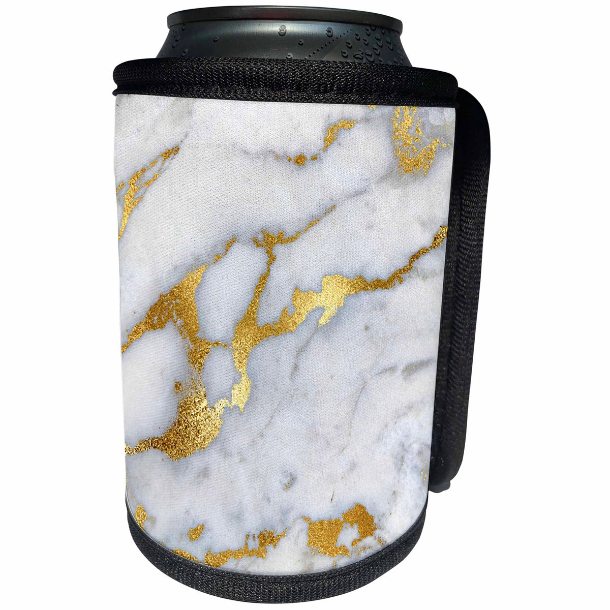 3dRose Uta Naumann Faux Glitter Pattern - Image of Luxury Grey Gold Gem Stone Marble Glitter Metallic Faux Print - Can Cooler Bottle Wrap (cc_268835)